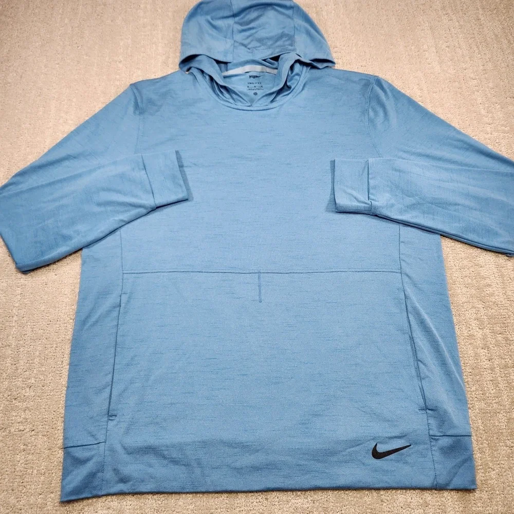 Nike Yogo Hoodie Men Medium Dri Fit ADV Lightweight‎ Blue Stretch Sweatshirt
